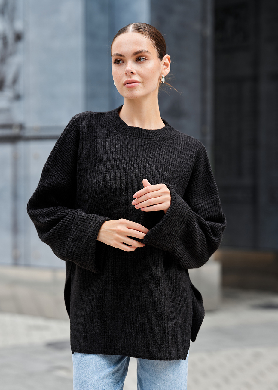 Damski sweter z dzianiny Staff lun black oversize