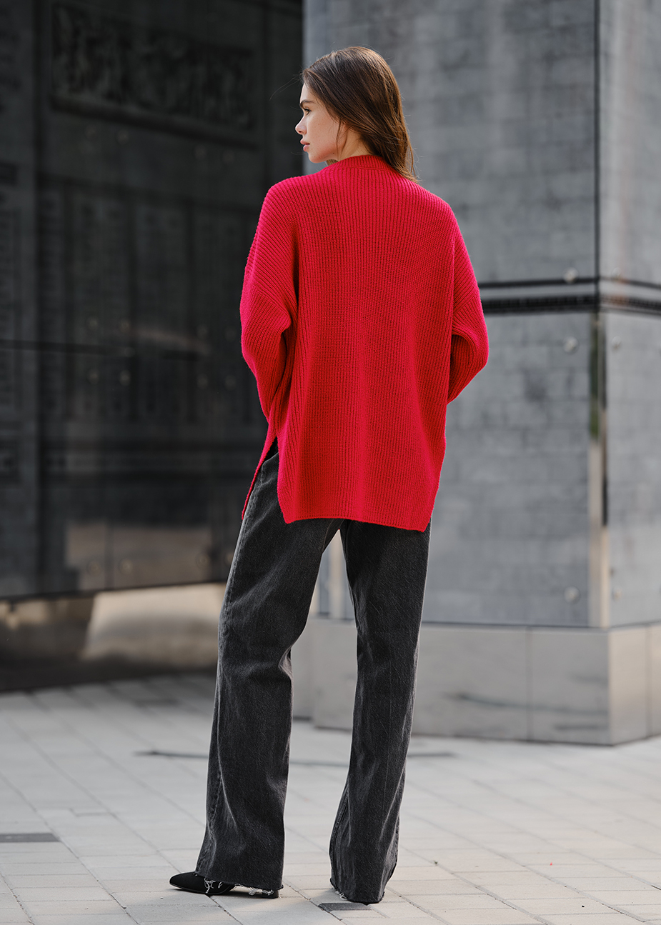 Damski sweter z dzianiny Staff lun red oversize