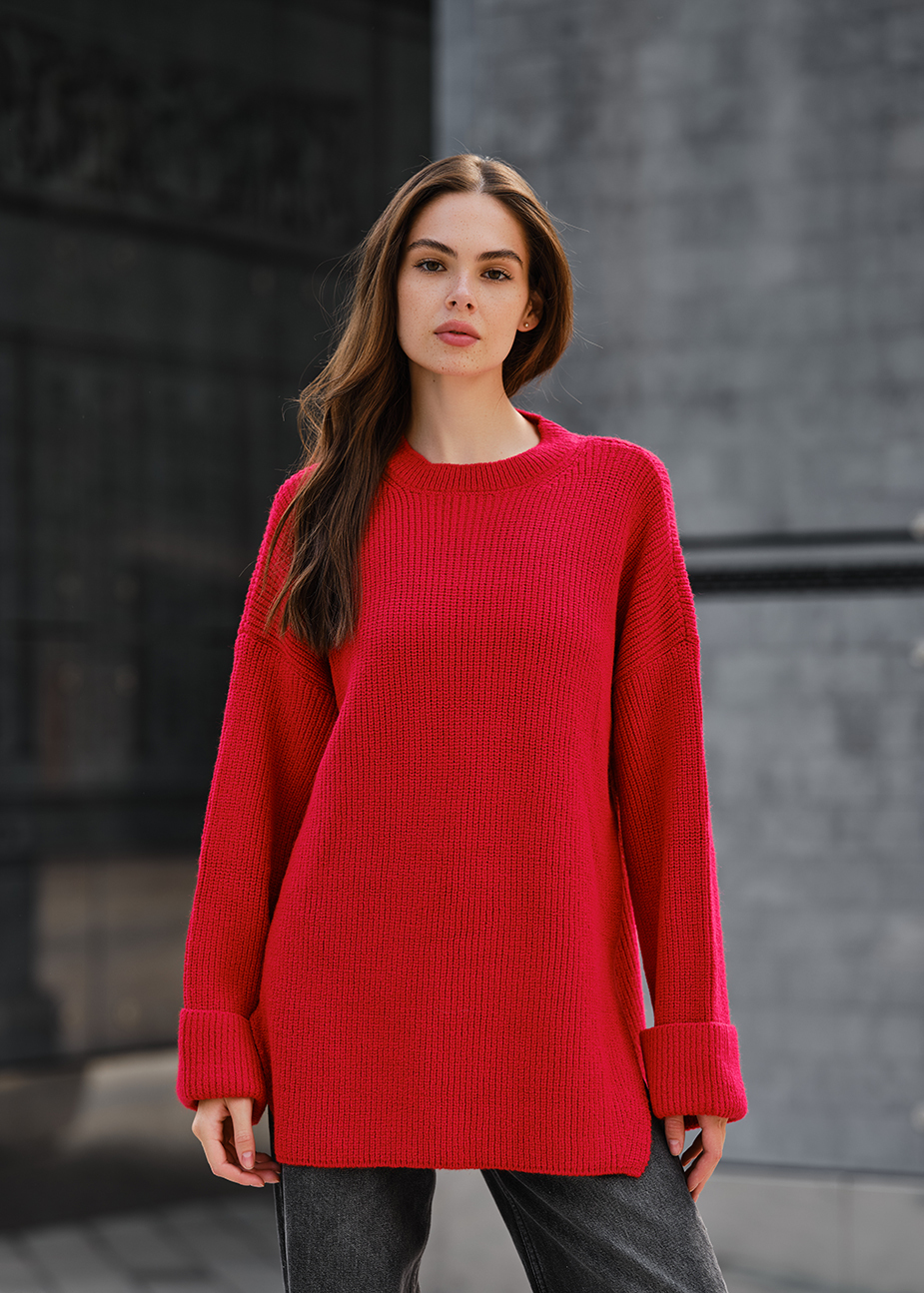 Damski sweter z dzianiny Staff lun red oversize