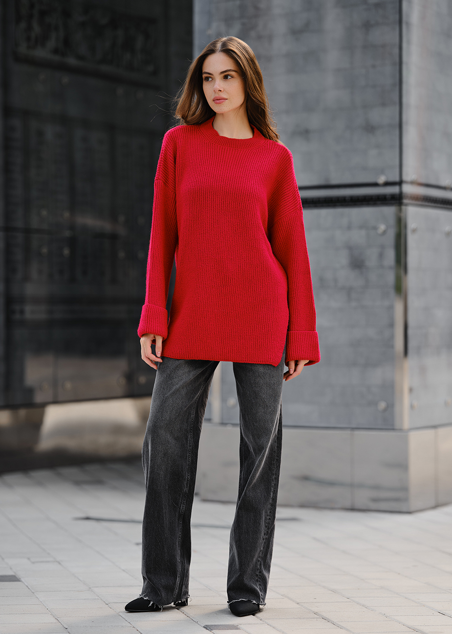 Damski sweter z dzianiny Staff lun red oversize