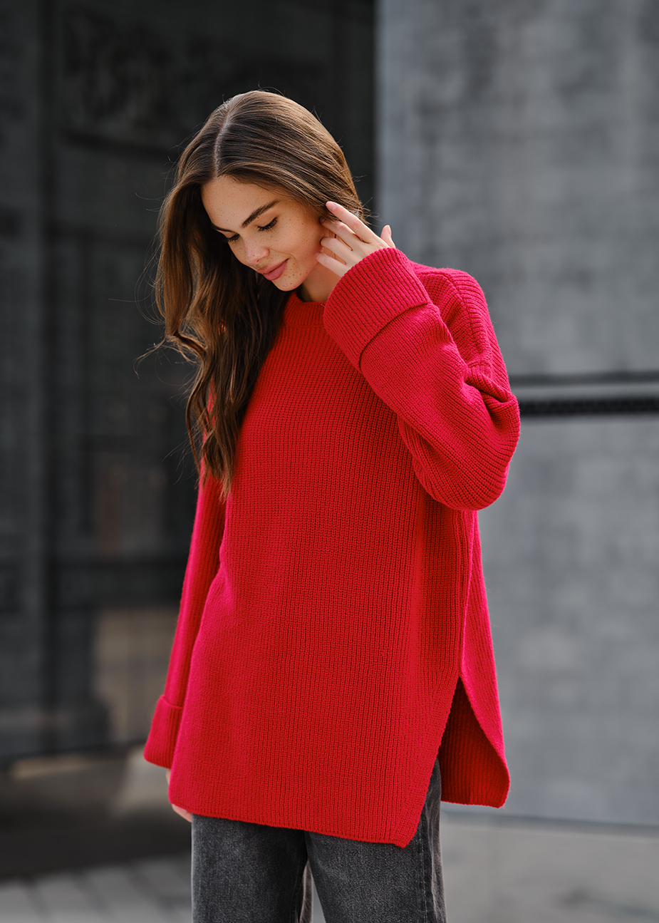 Damski sweter z dzianiny Staff lun red oversize