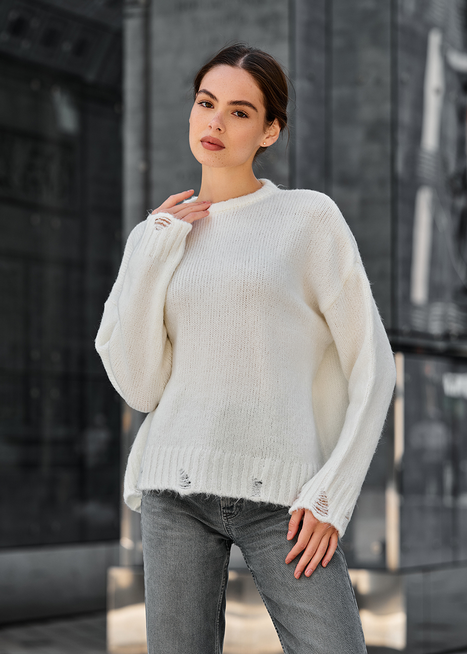 Damski sweter z dzianiny Staff fiora white