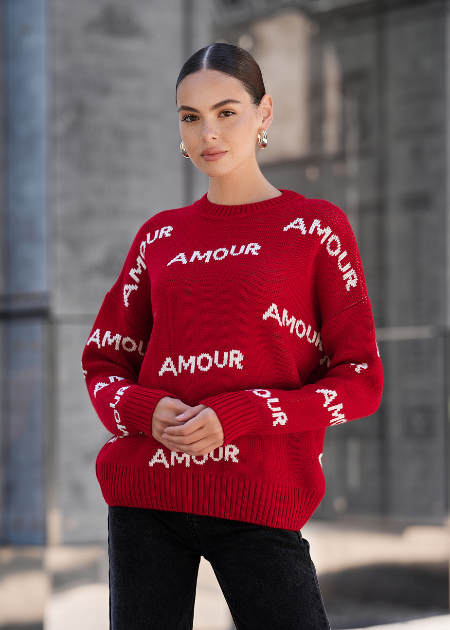 Damski sweter z dzianiny Staff amour red