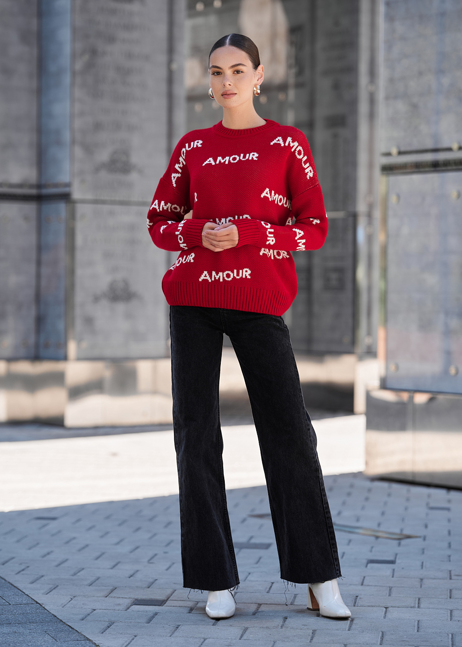 Damski sweter z dzianiny Staff amour red