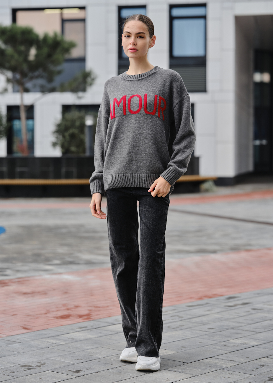 Damski sweter z dzianiny Staff amour gray oversize