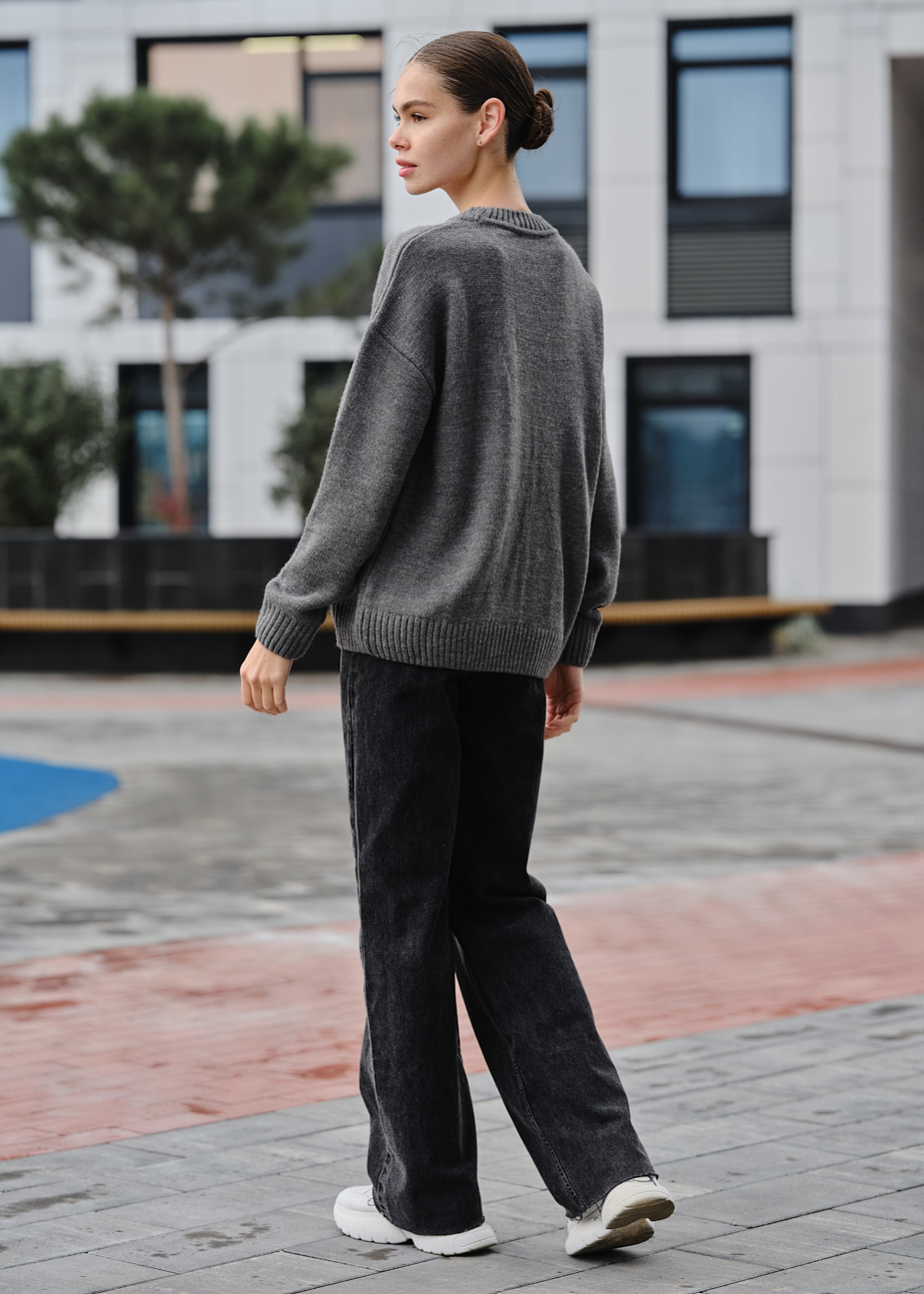 Damski sweter z dzianiny Staff amour gray oversize