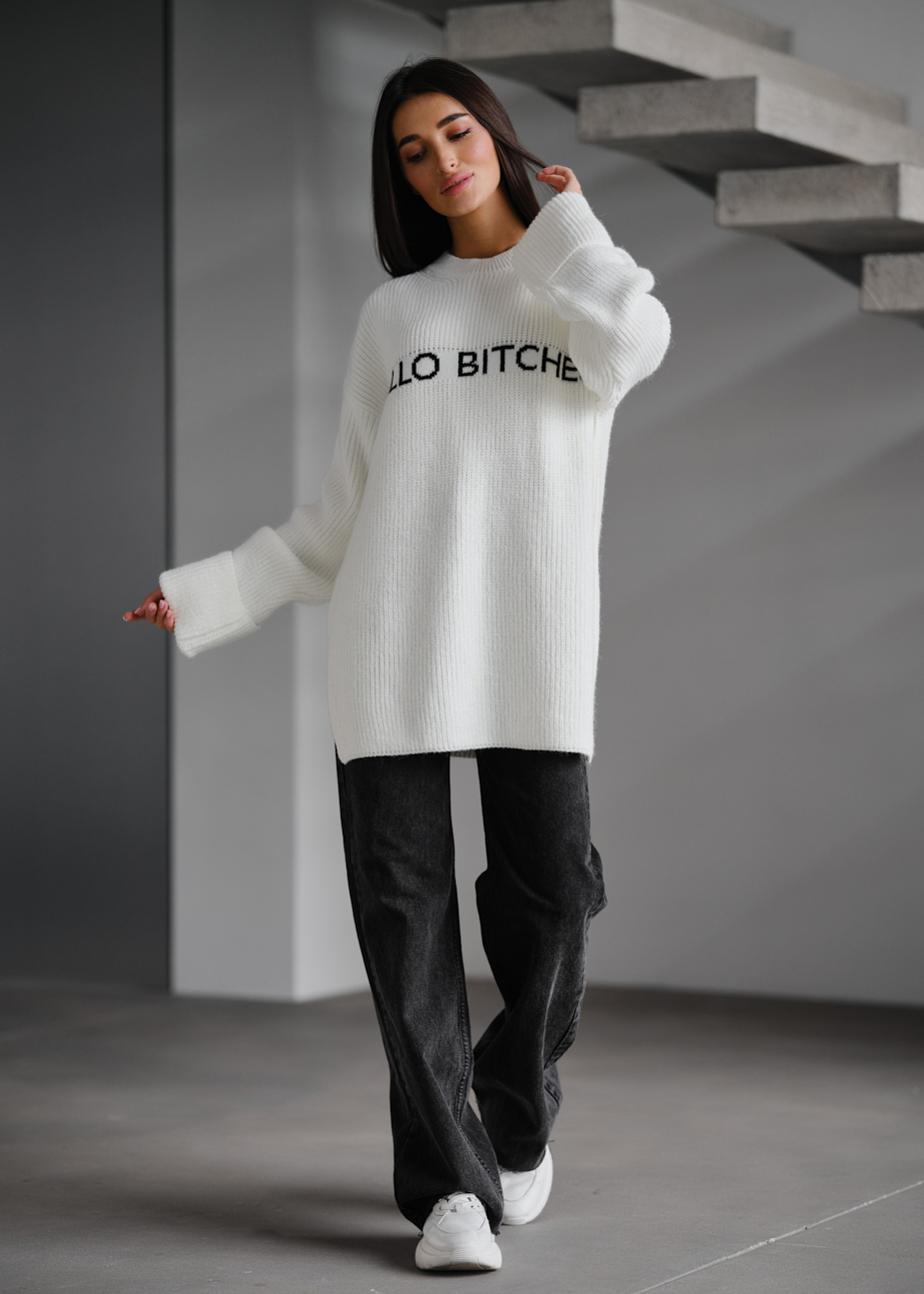 Damski sweter z dzianiny Staff lo white oversize