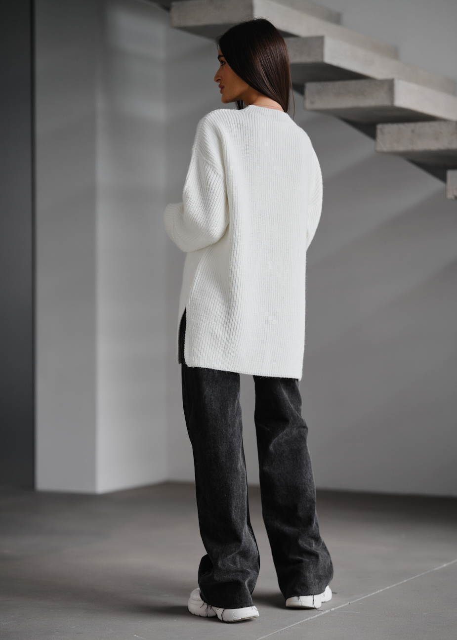 Damski sweter z dzianiny Staff lo white oversize