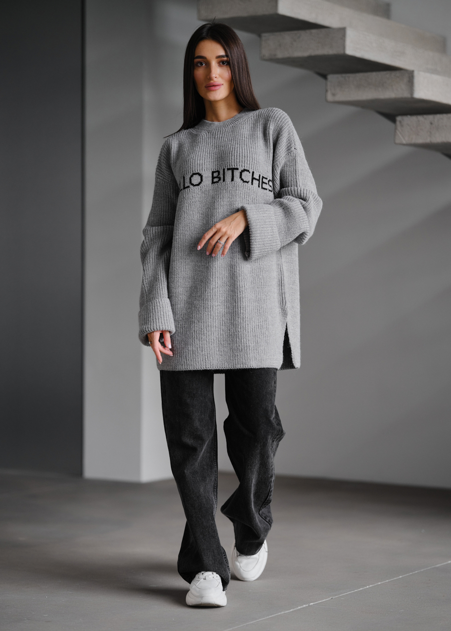 Damski sweter z dzianiny Staff lo gray oversize