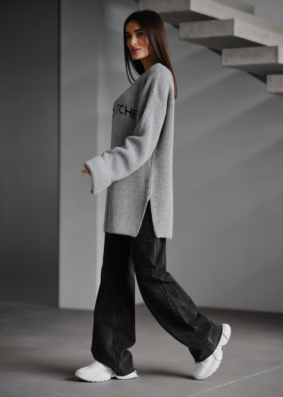 Damski sweter z dzianiny Staff lo gray oversize