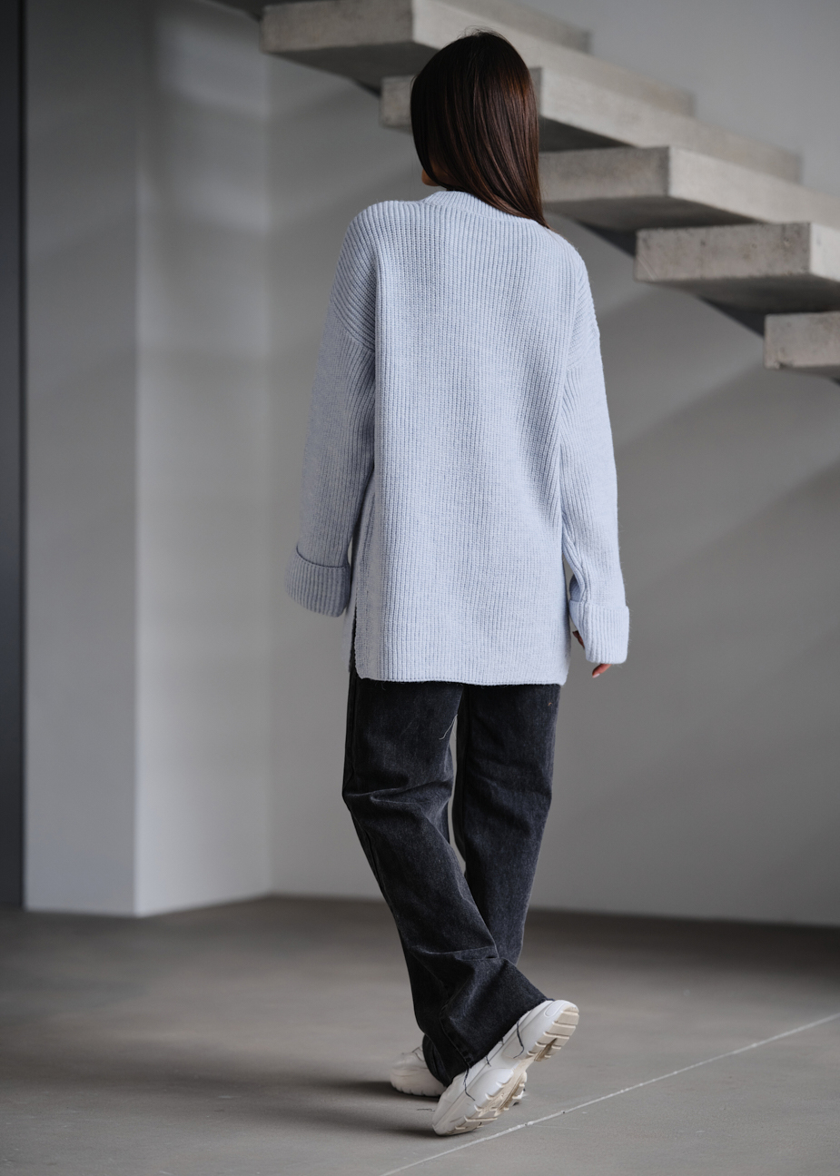 Damski sweter z dzianiny Staff lo white & light blue oversize