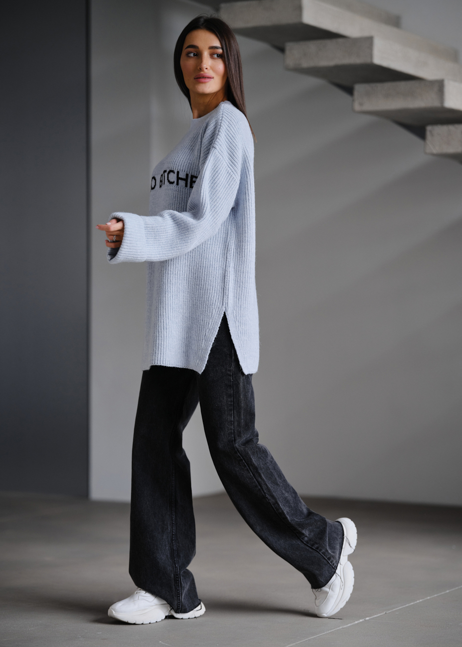 Damski sweter z dzianiny Staff lo white & light blue oversize