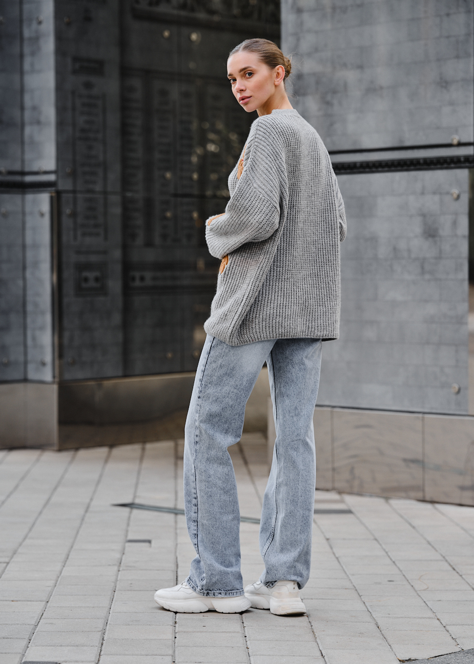 Damski sweter z dzianiny Staff bear gray oversize