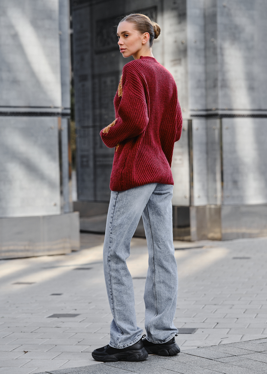 Damski sweter z dzianiny Staff bear bordo oversize