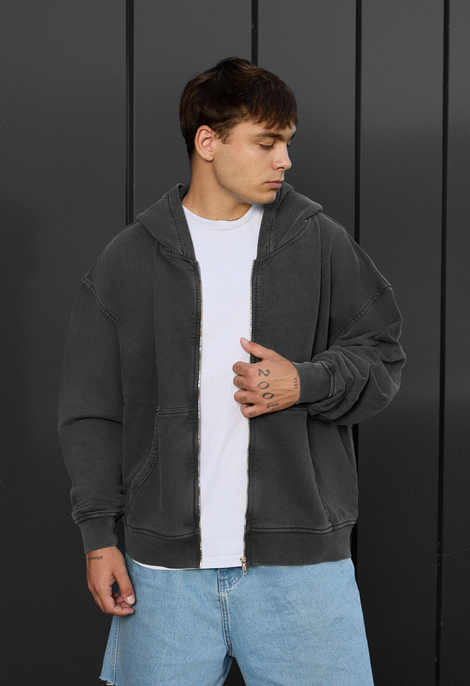 Bluza z kapturem Staff va dark gray2 oversize