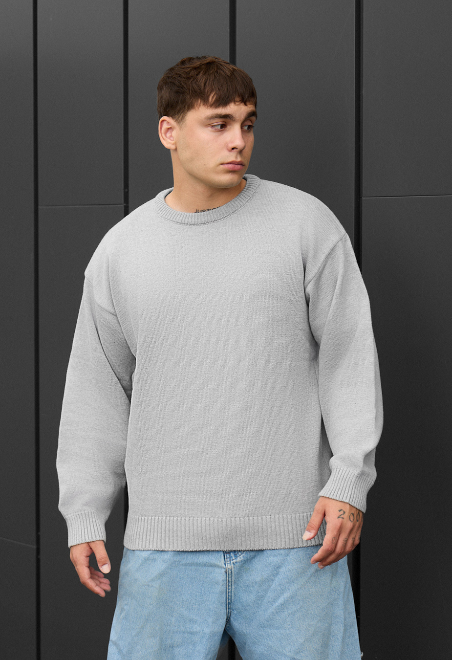 Sweter dzianinowy Staff 102 light gray