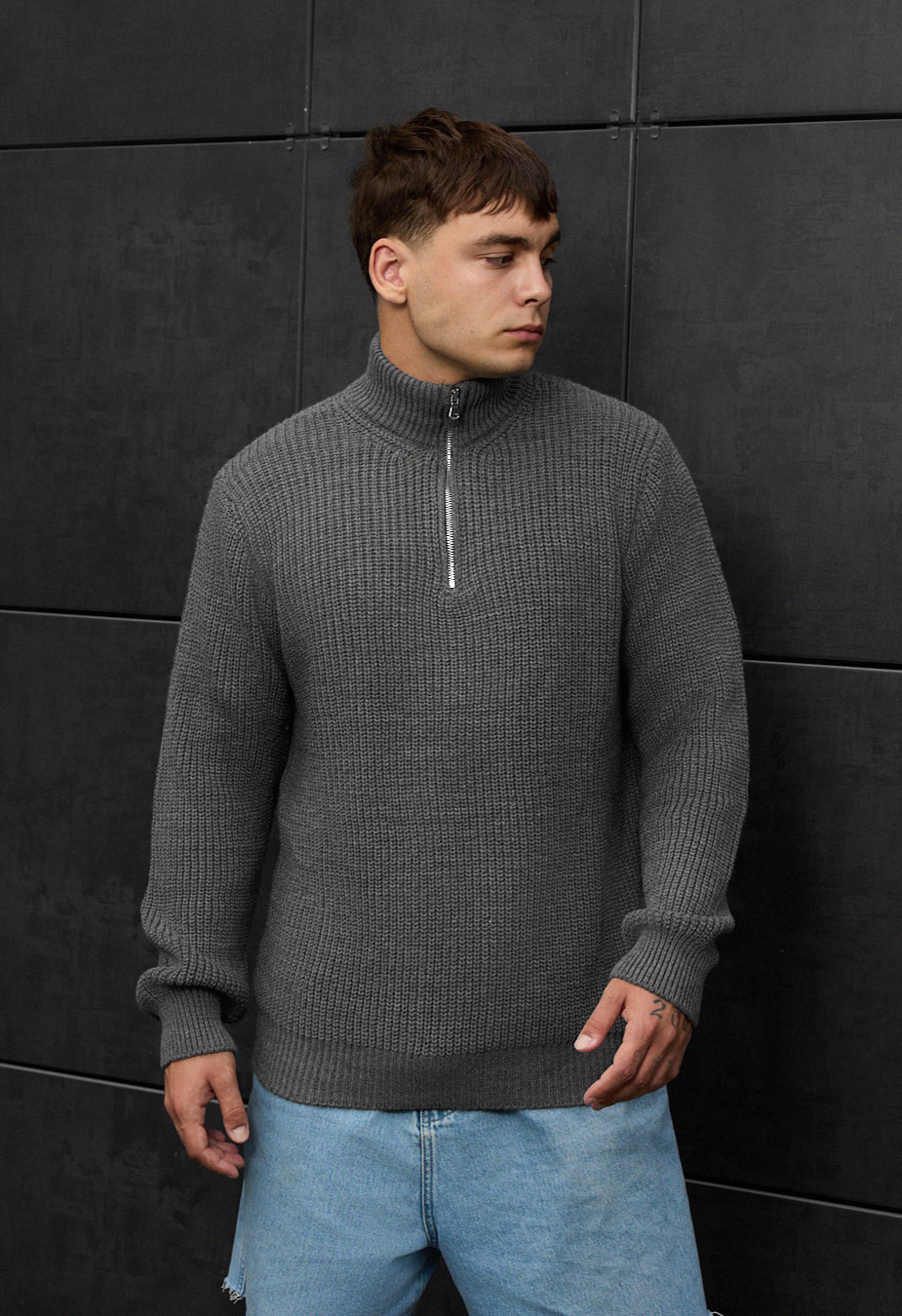 Sweter dzianinowy Staff 91 gray oversize