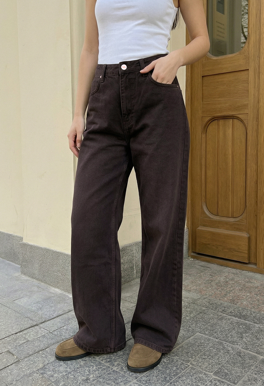 Dżinsy Staff 46 dark brown wide leg