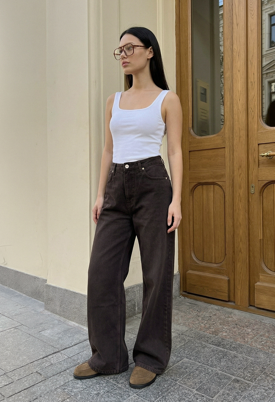 Dżinsy Staff 46 dark brown wide leg