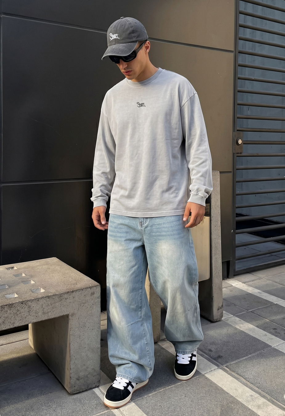 Longsleeve Staff light gray logo premium washed oversize
