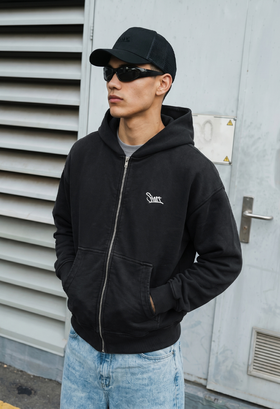 Bluza Staff logo dark gray premium washed oversize