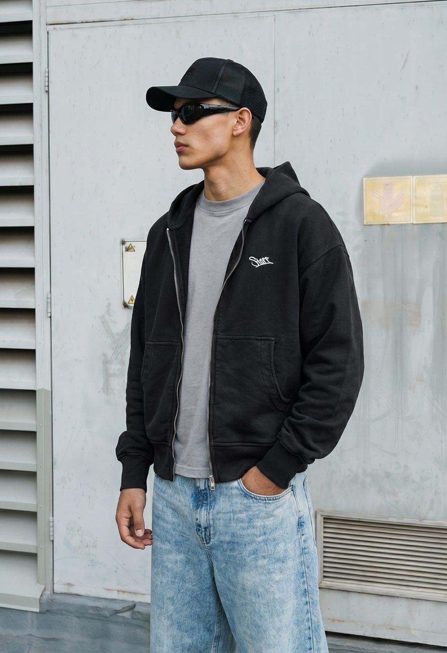 Bluza Staff logo dark gray premium washed oversize