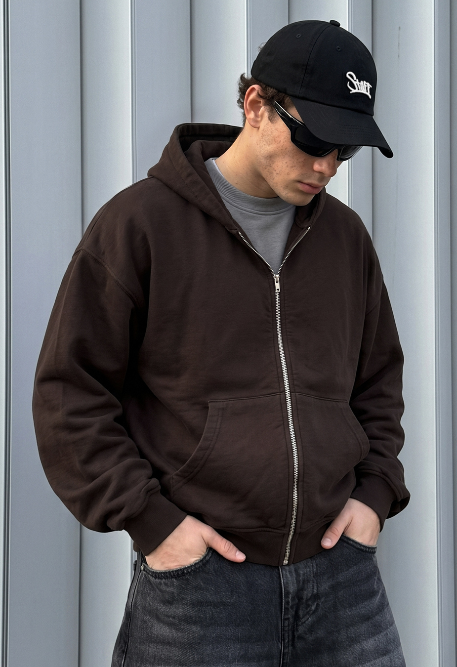 Bluza Staff dark brown premium washed oversize