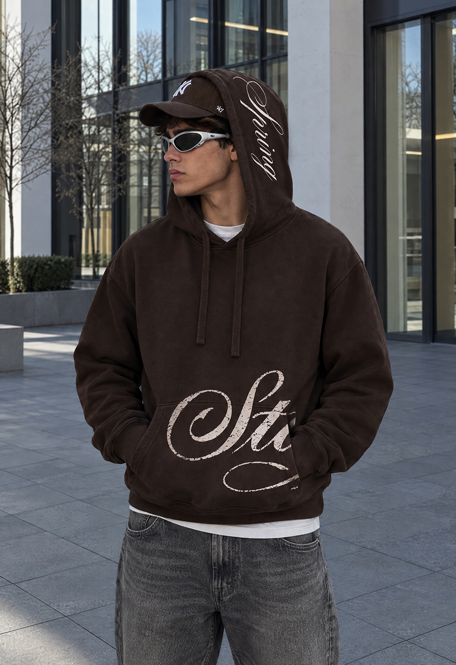 Bluza Staff logo dark brown premium washed oversize fleece