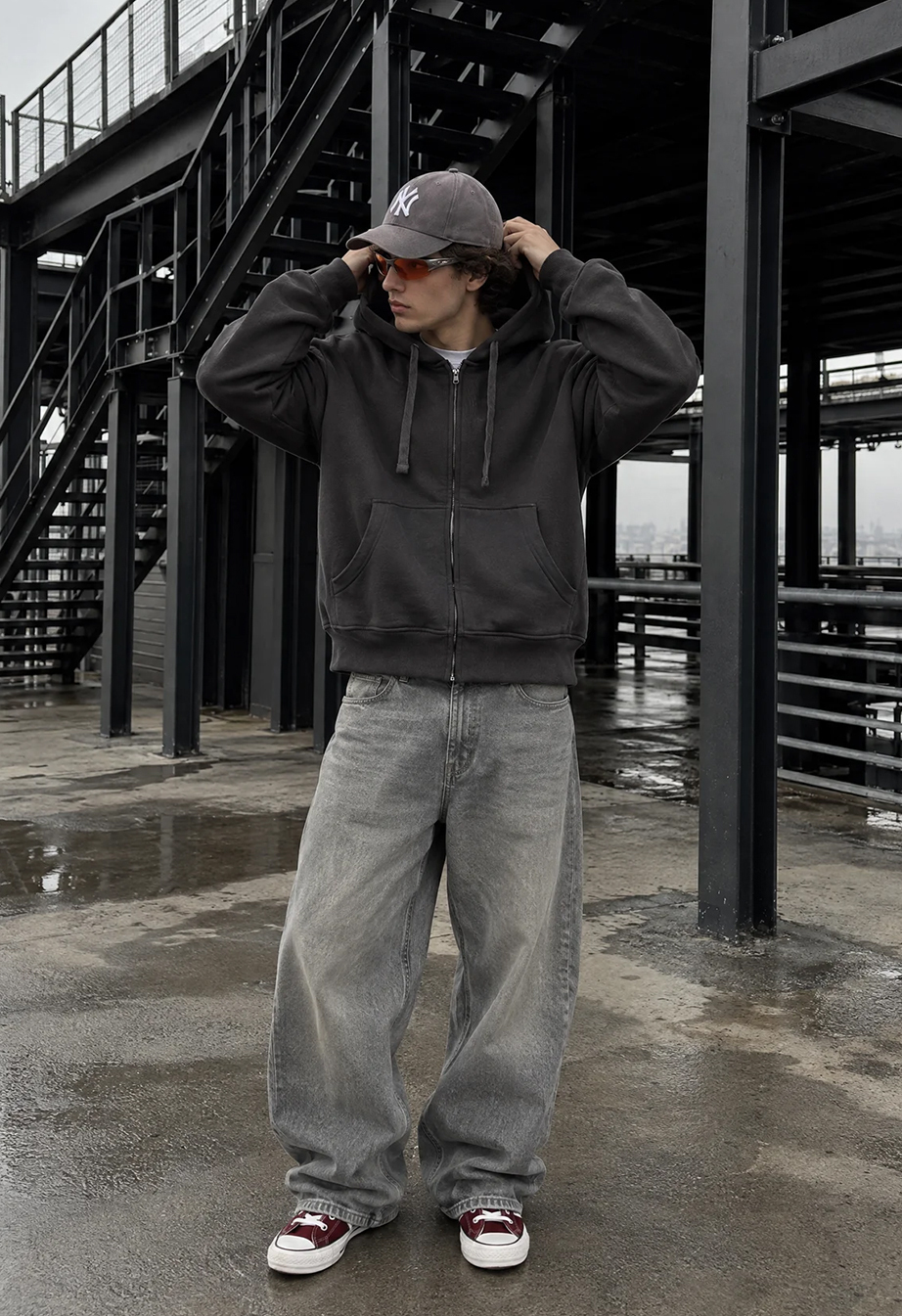 Bluza Staff zip logo dark gray premium oversize fleece