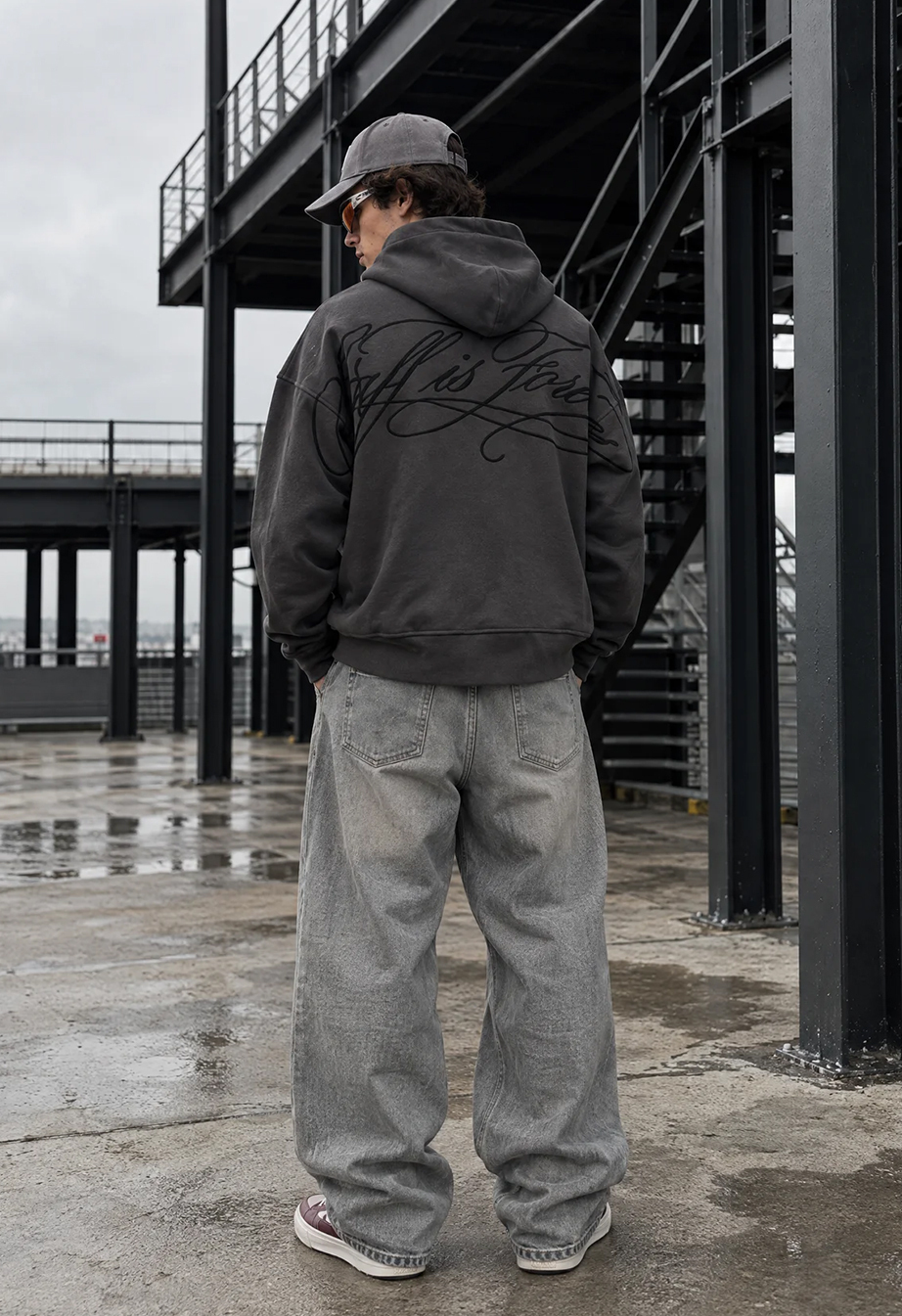 Bluza Staff zip logo dark gray premium oversize fleece