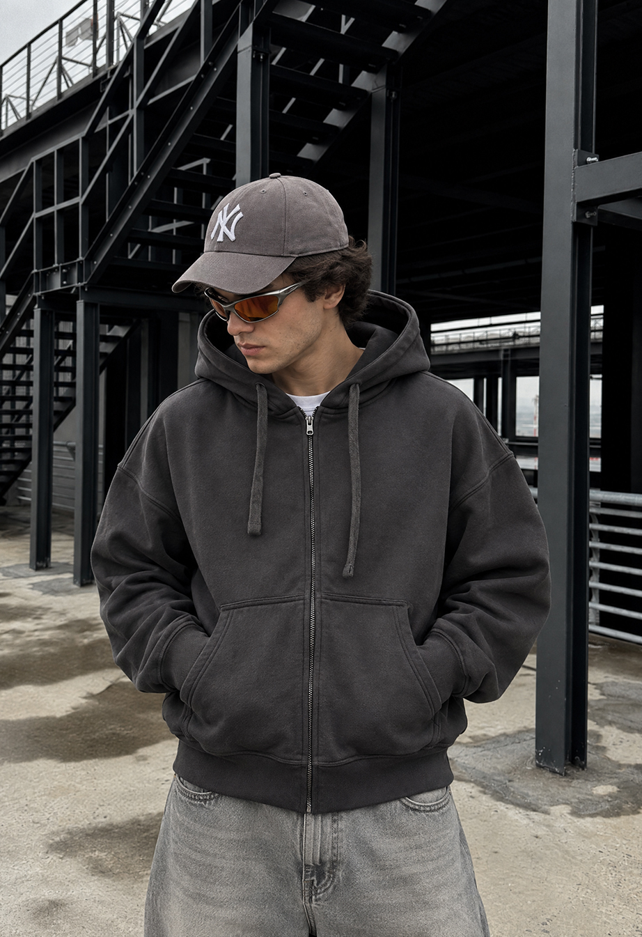 Bluza Staff zip logo dark gray premium oversize fleece