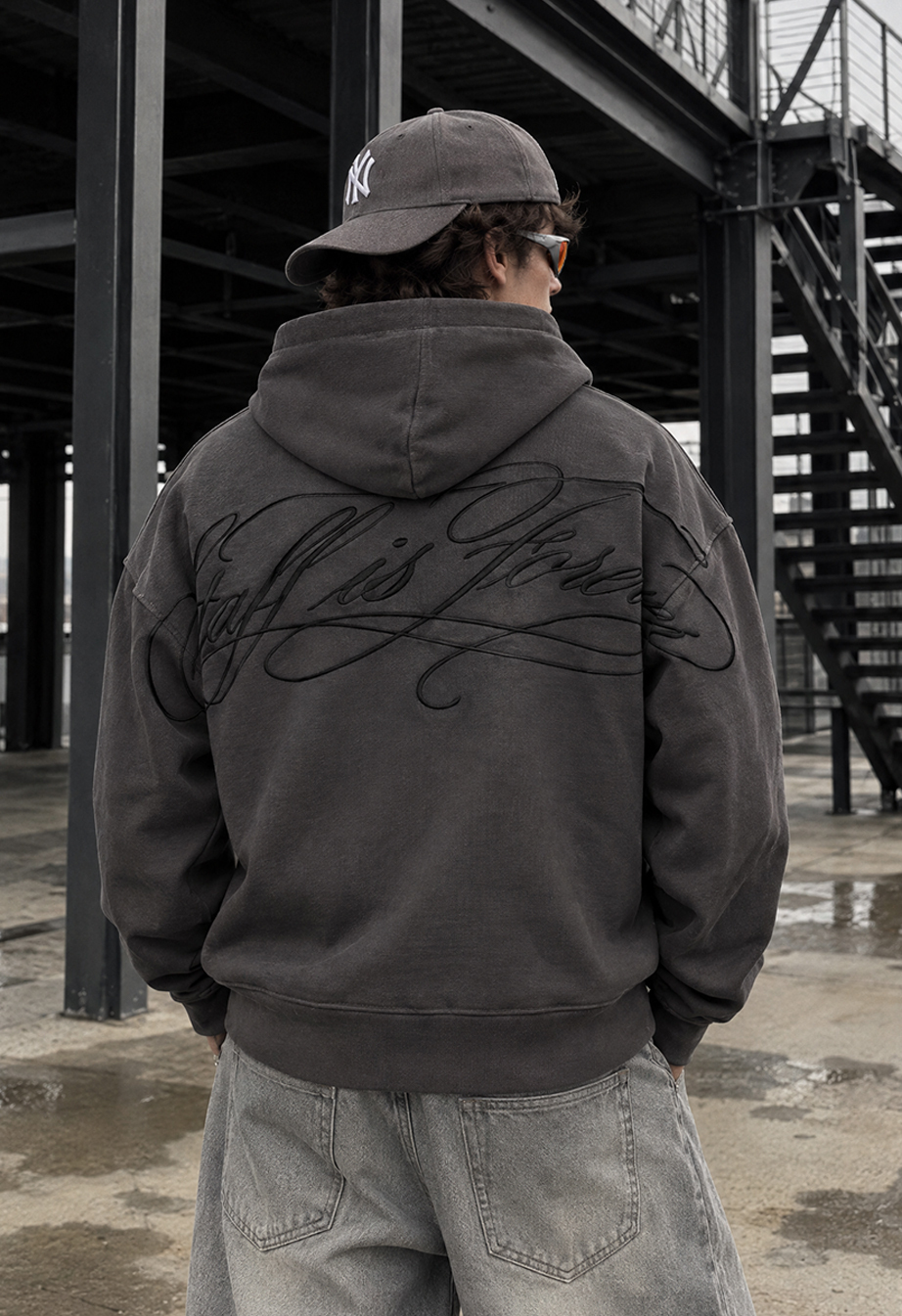 Bluza Staff zip logo dark gray premium oversize fleece