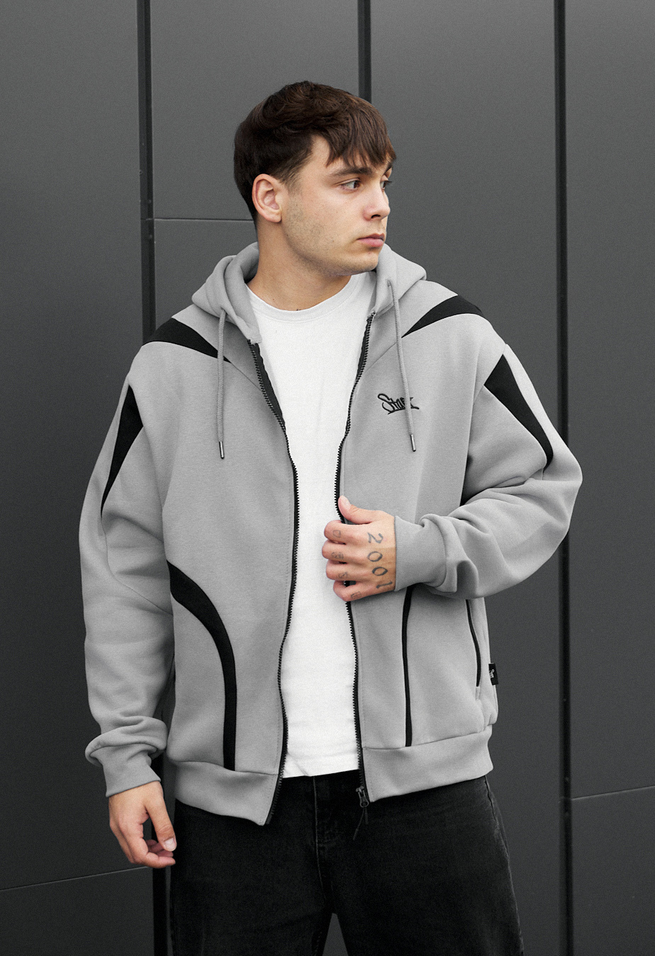 Bluza Staff gray & black logo oversize fleece