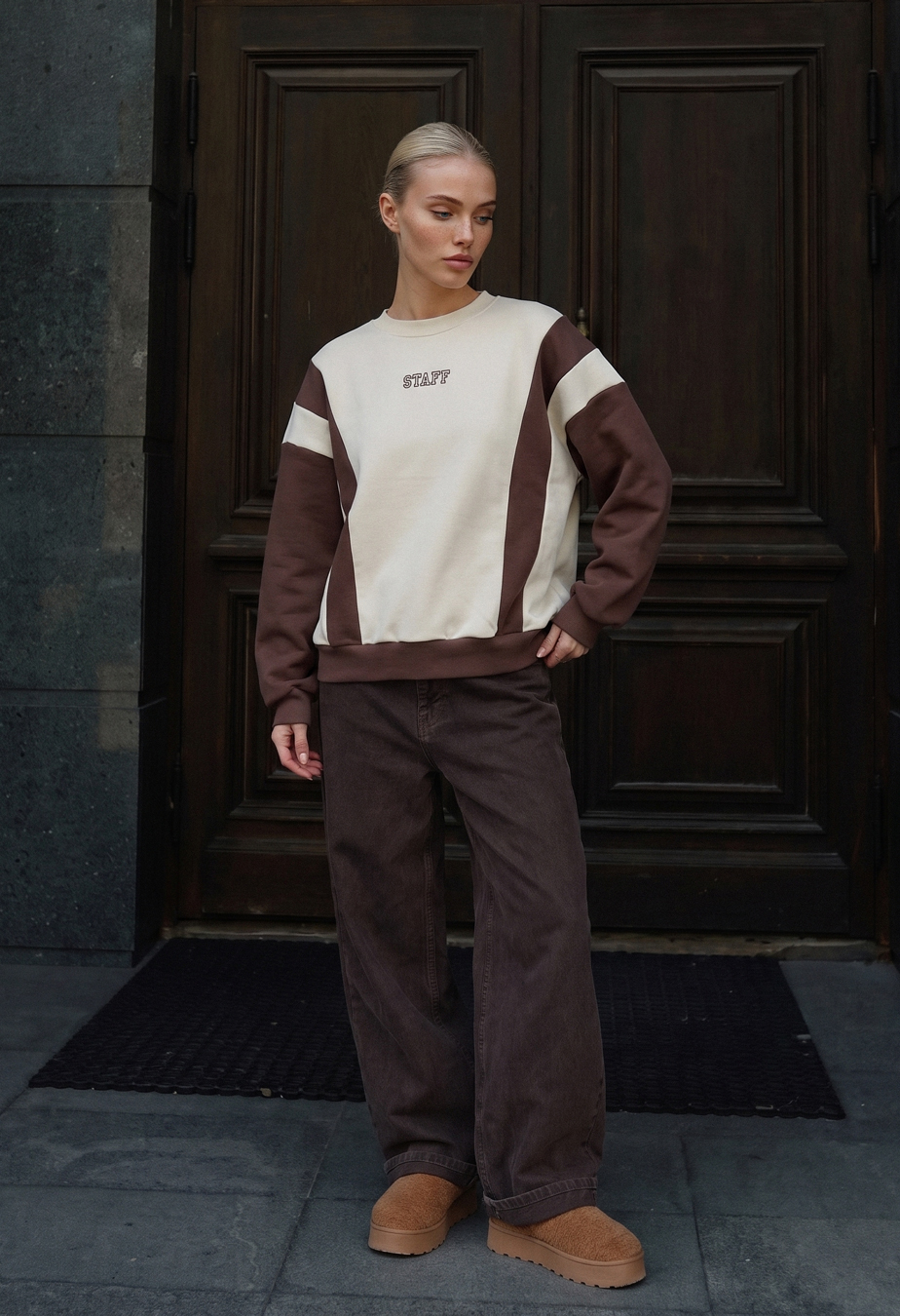 Bluza Staff ler milk & brown oversize fleece