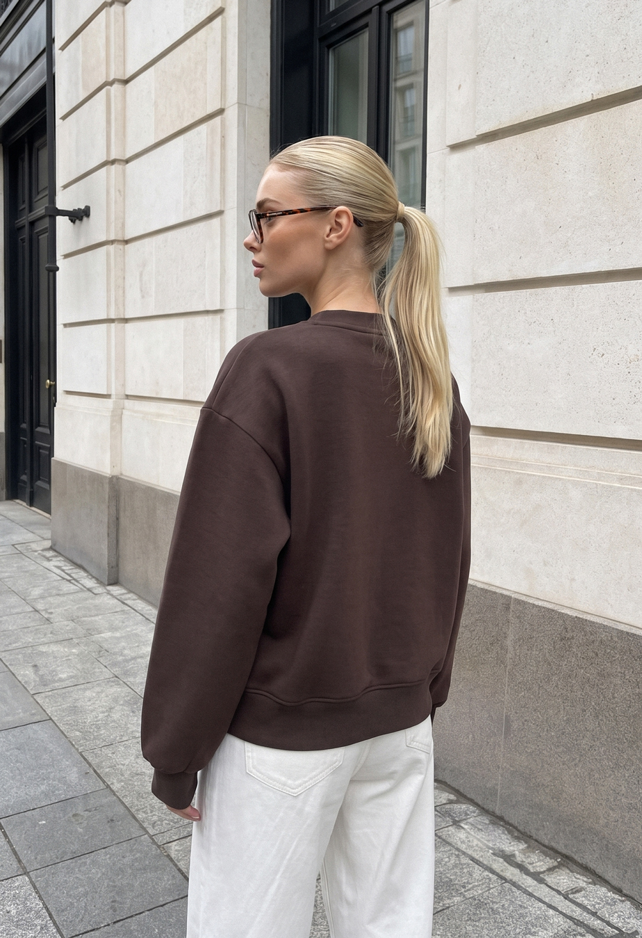 Bluza Staff lay brown logo oversize fleece