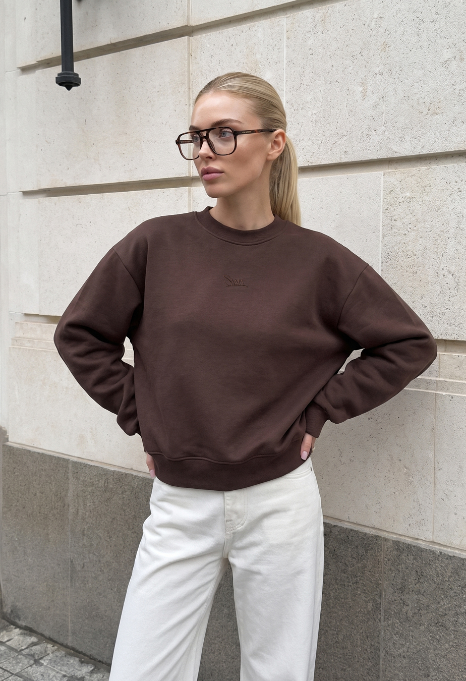 Bluza Staff lay brown logo oversize fleece