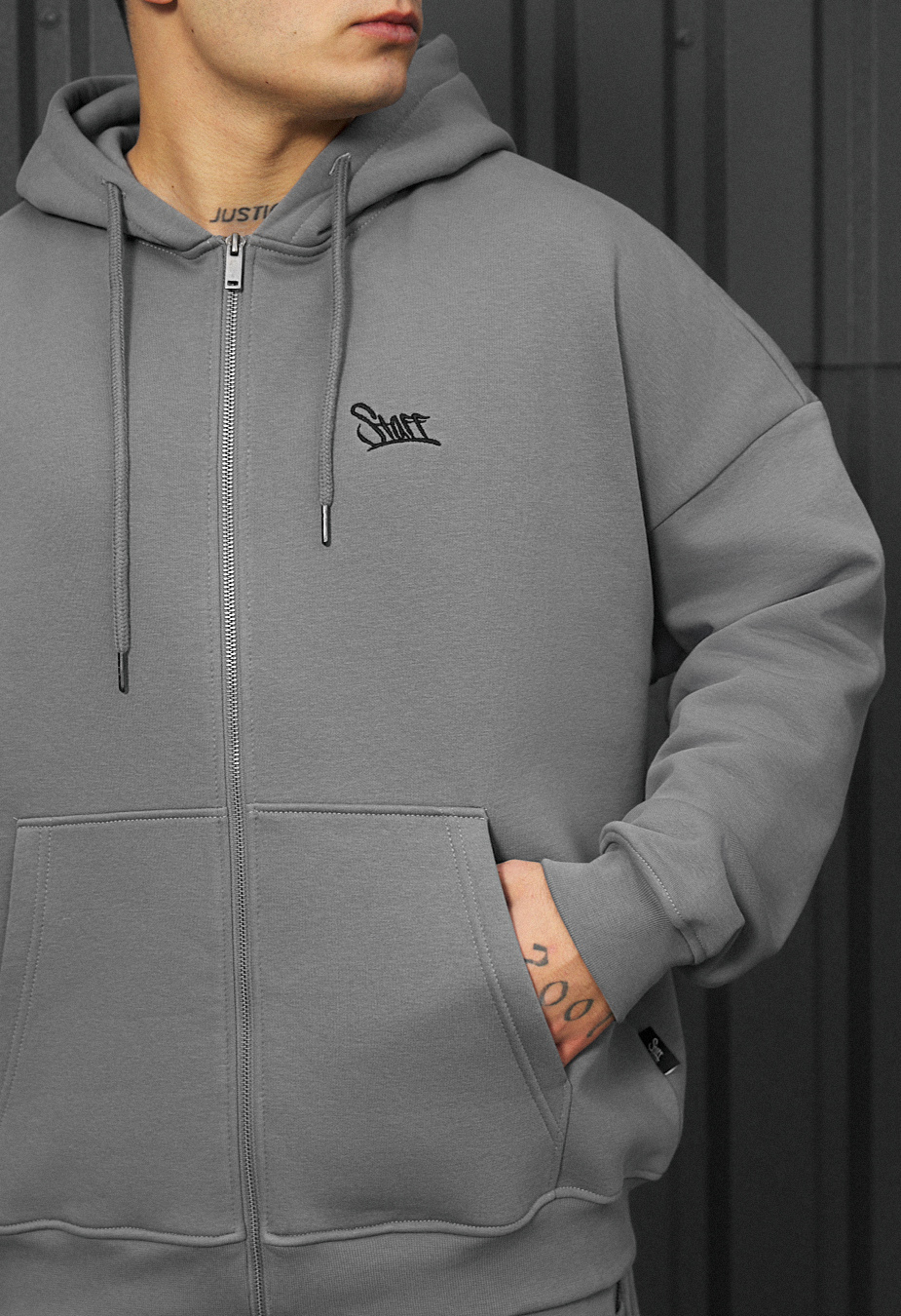 Dres Staff wit zip gray oversize fleece