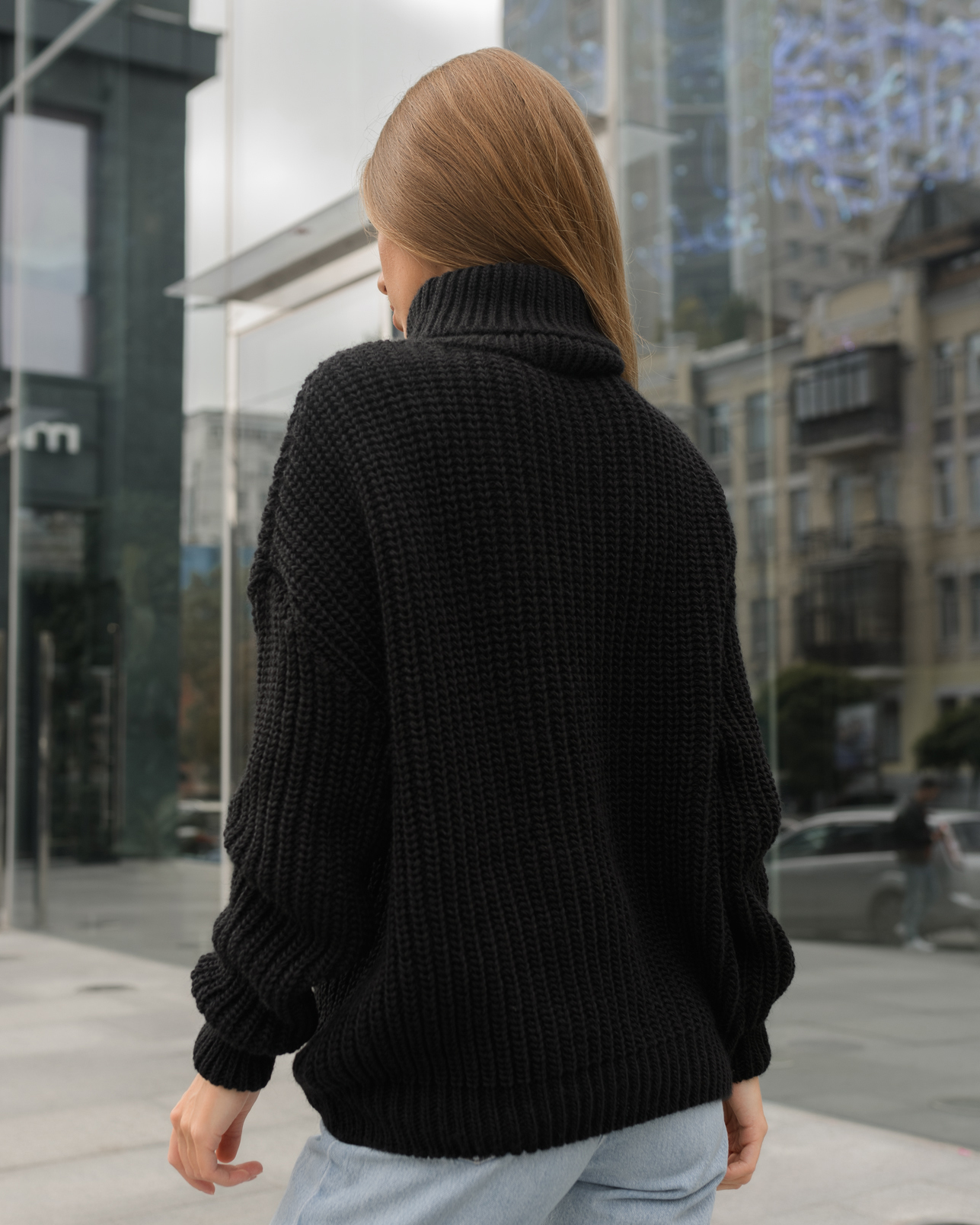 Damski sweter z dzianiny Staff black oversize