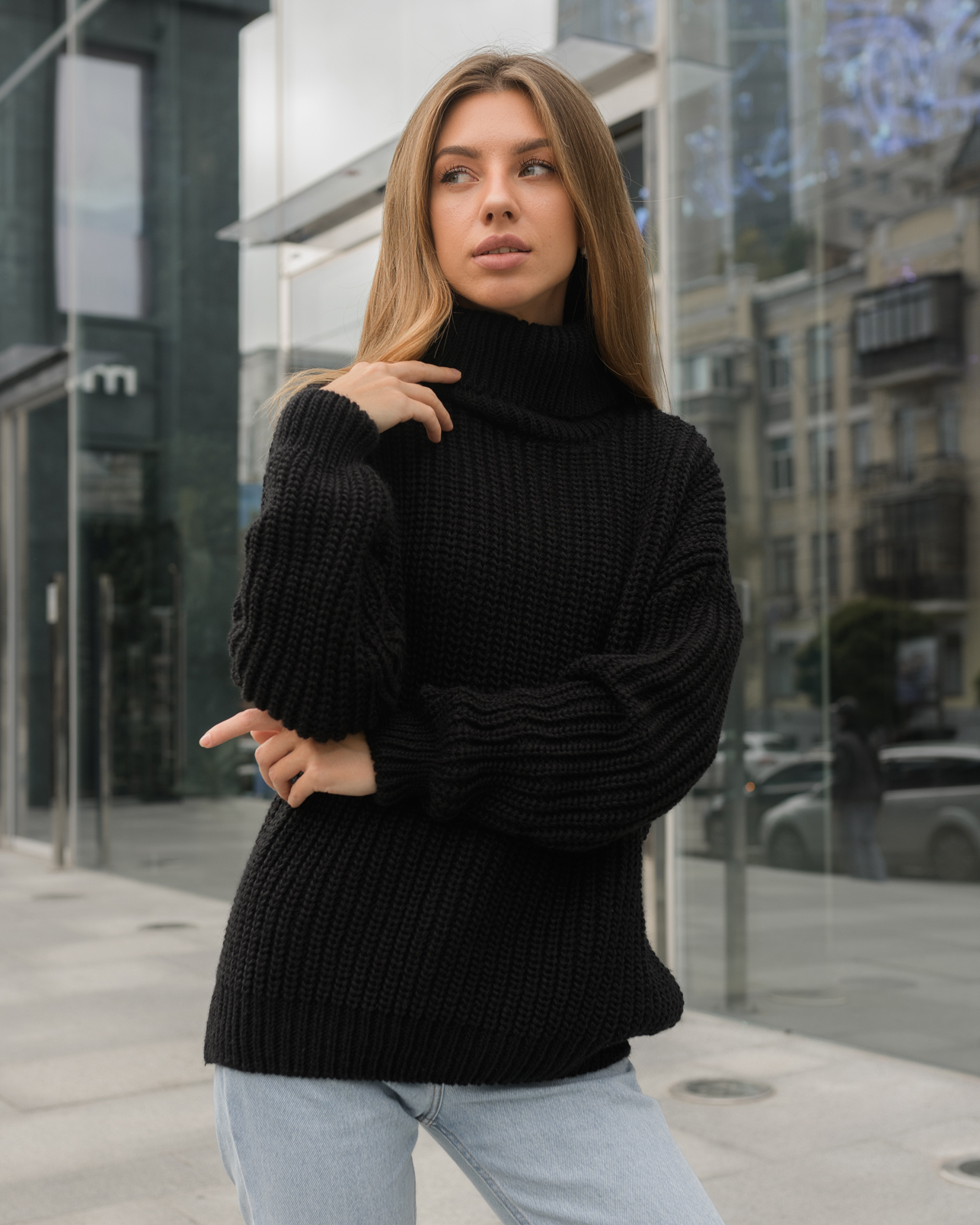Damski sweter z dzianiny Staff black oversize