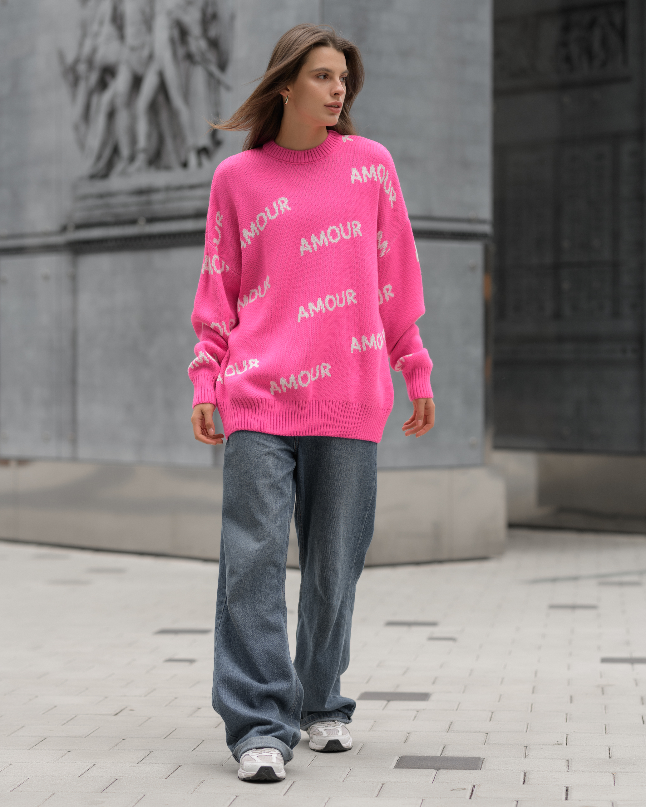 Damski sweter Staff amour pink oversize
