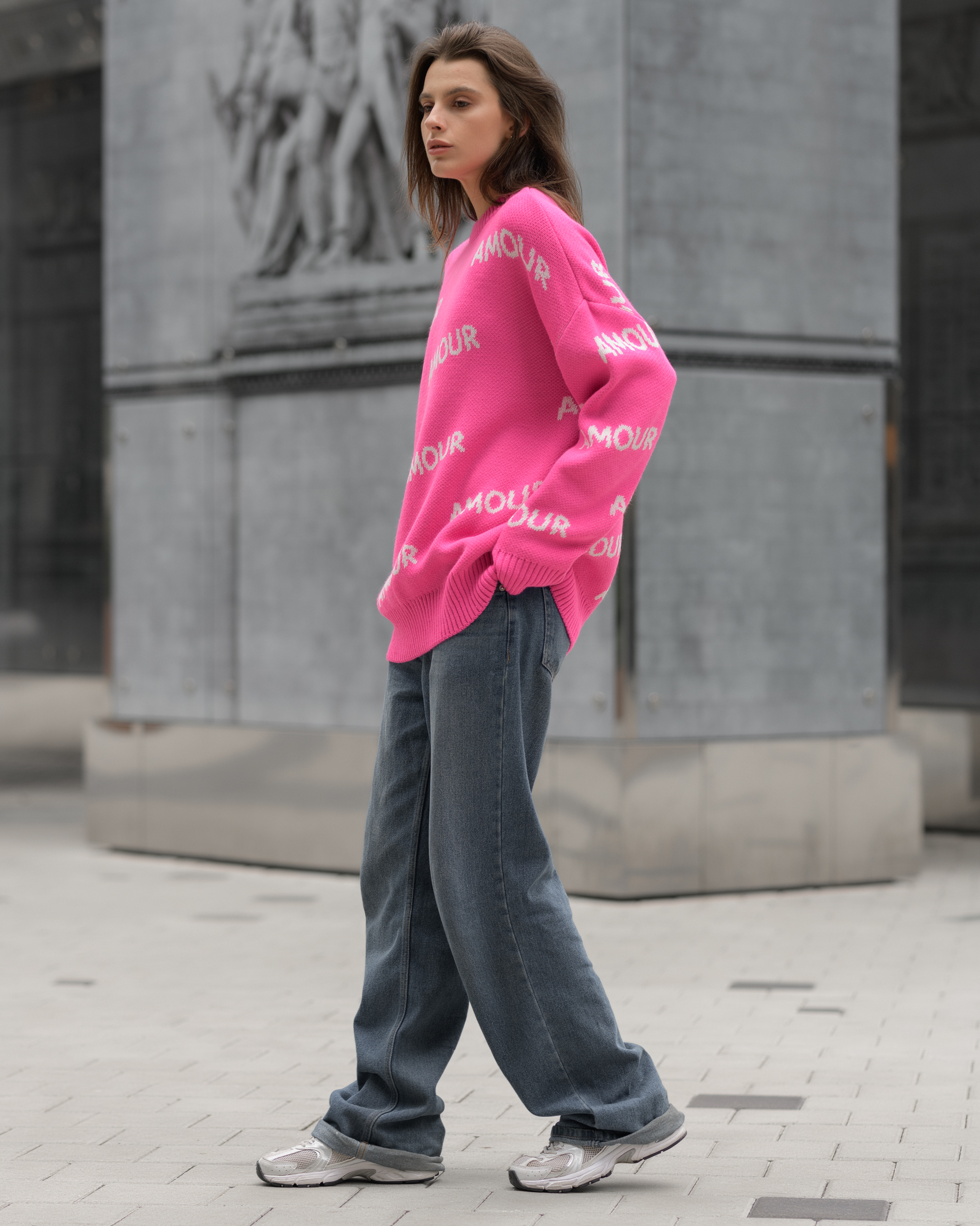 Damski sweter Staff amour pink oversize