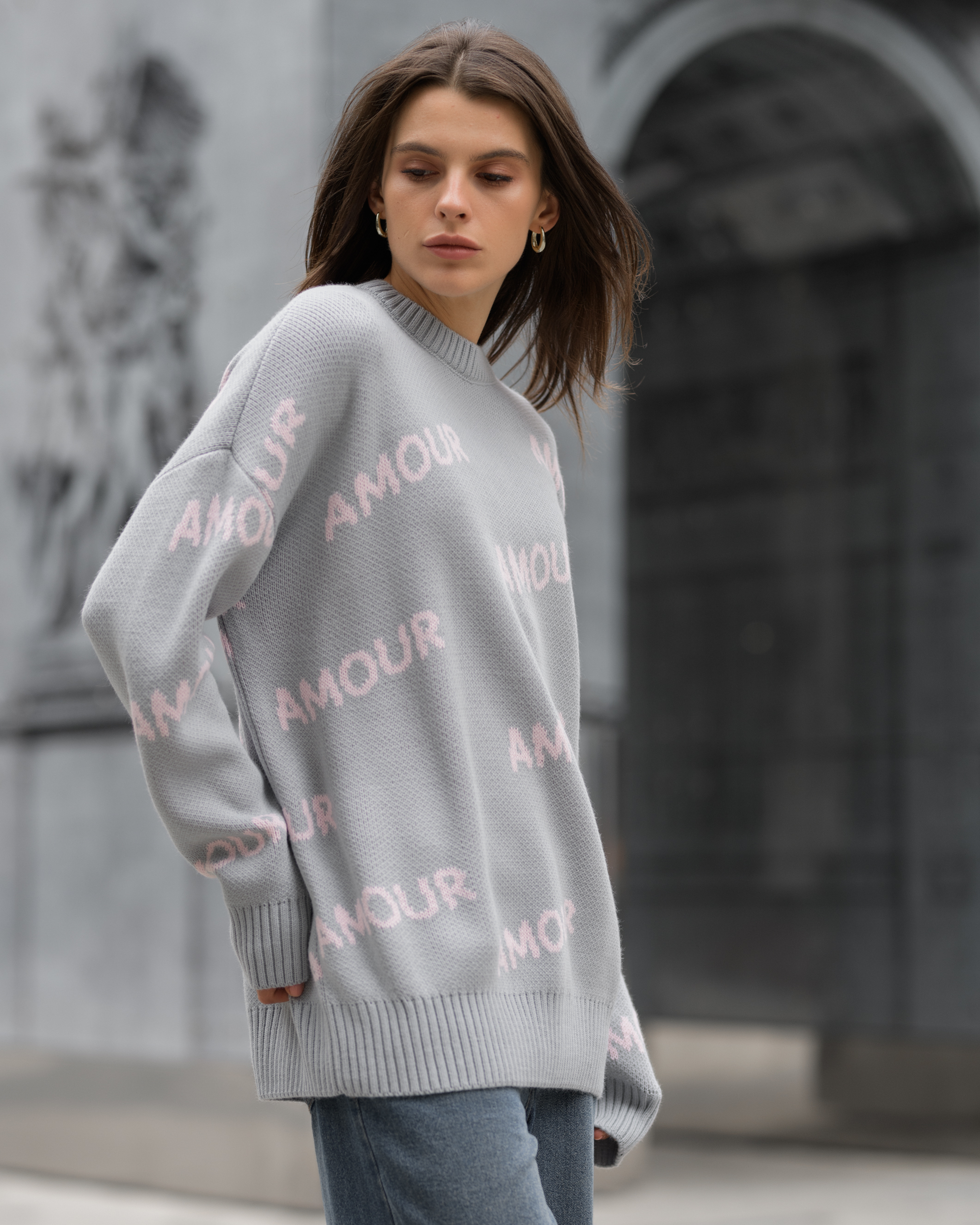 Damski sweter Staff amour gray oversize