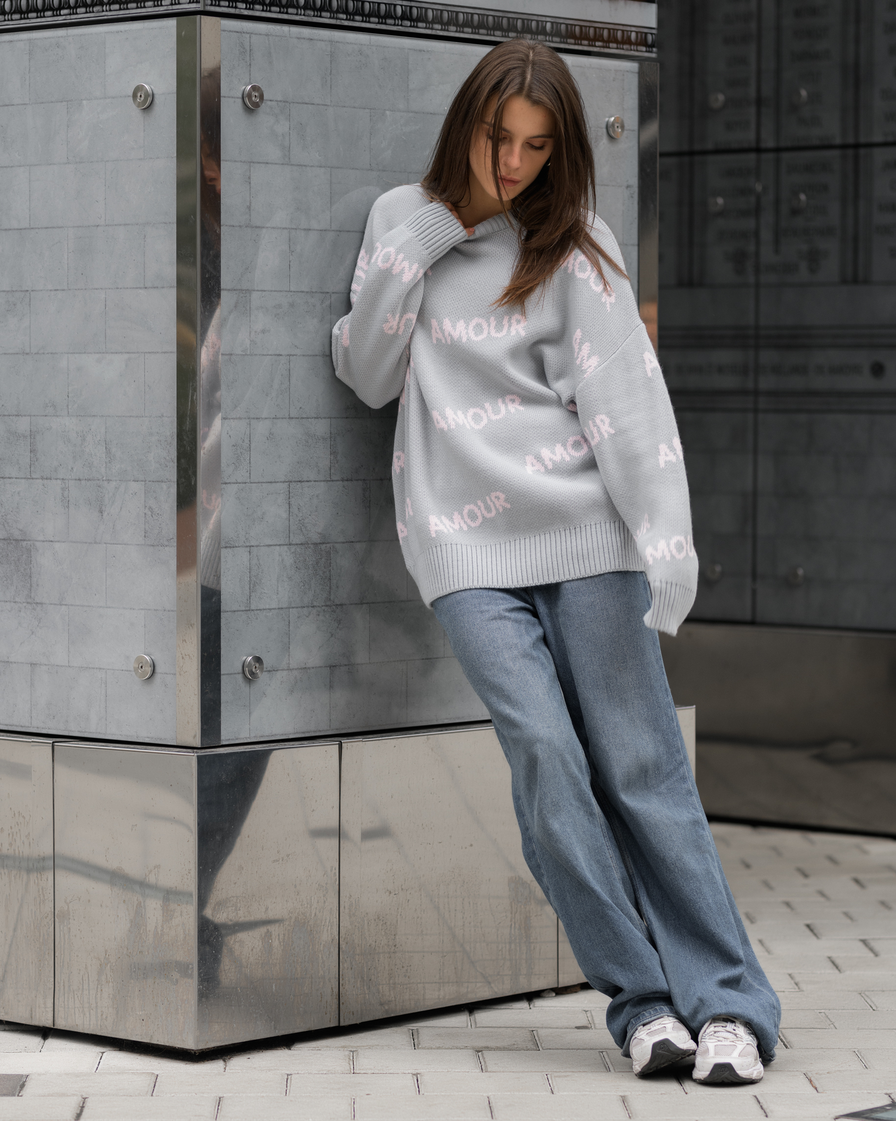 Damski sweter Staff amour gray oversize