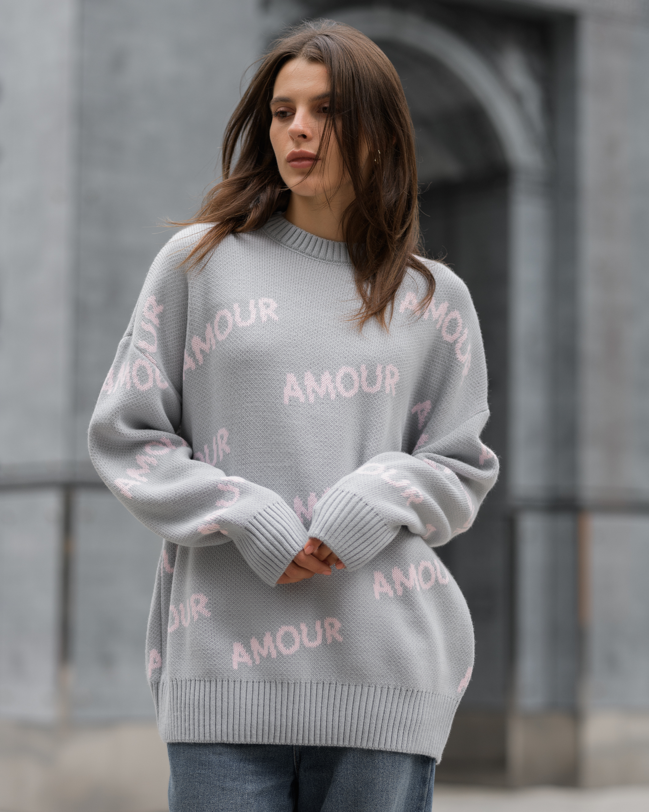 Damski sweter Staff amour gray oversize