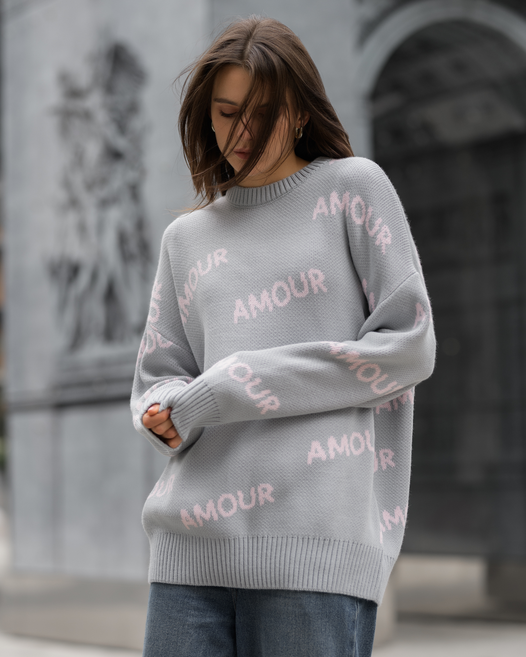 Damski sweter Staff amour gray oversize