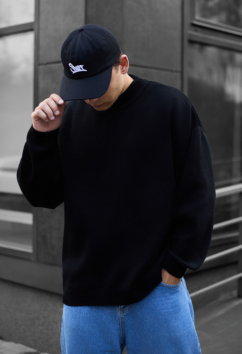 Dzianinowy sweter Staff all black oversize