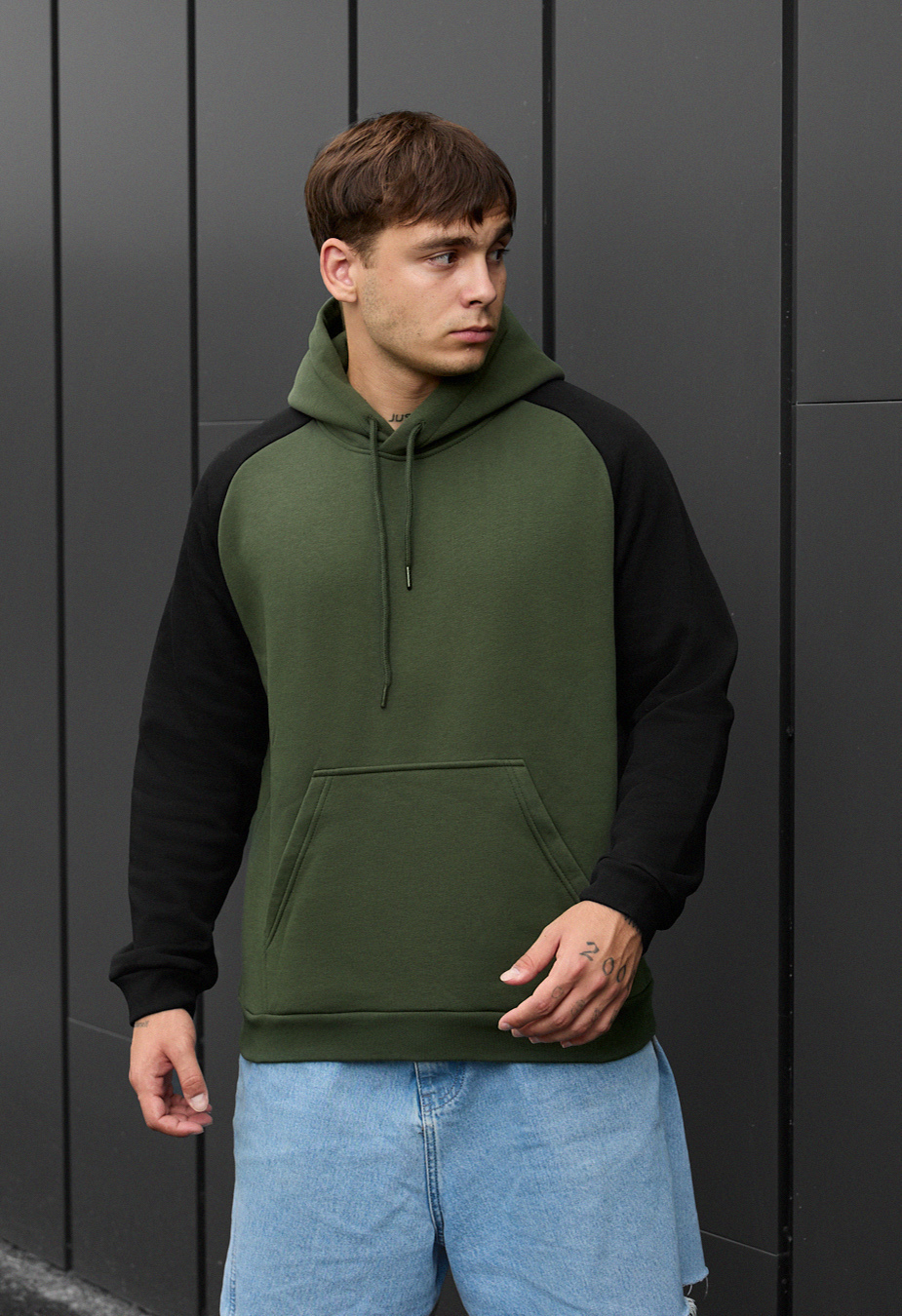 Bluza Staff khaki & black oversize fleece