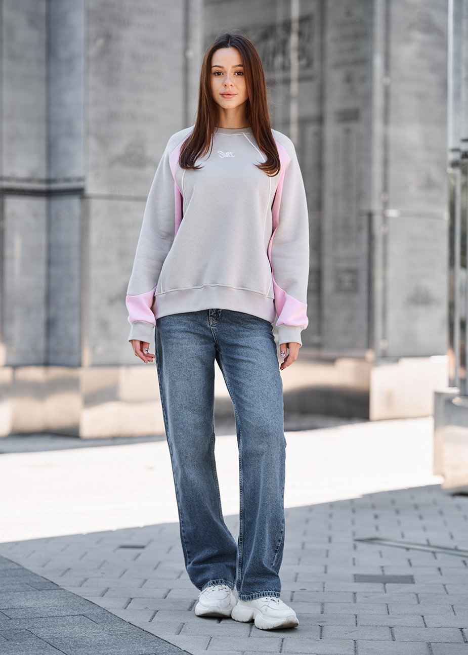 Bluzę Staff sim light gray & pink oversize fleece