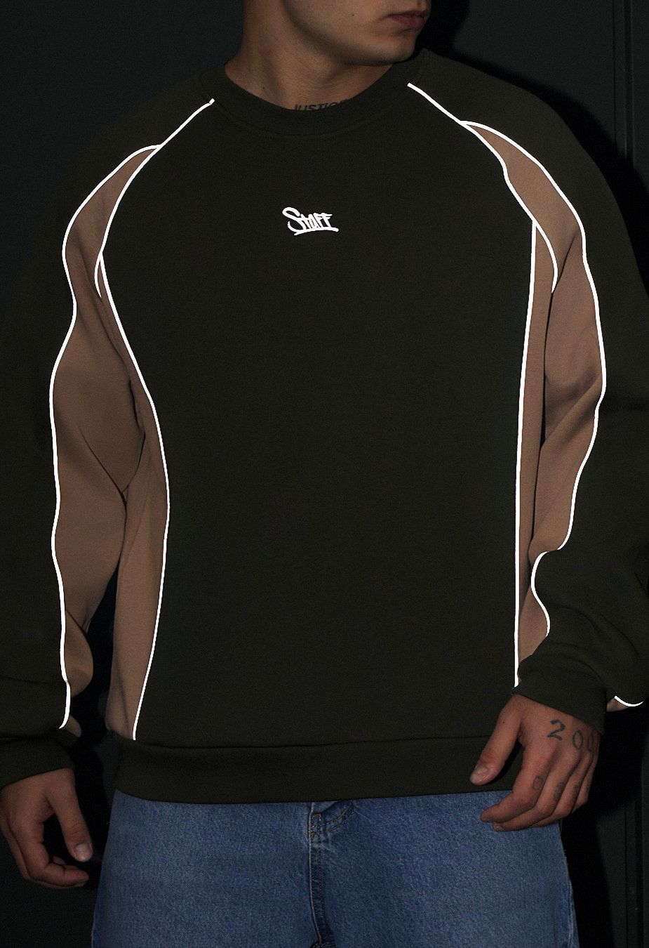 Bluza Staff lur khaki & beige reflective oversize fleece