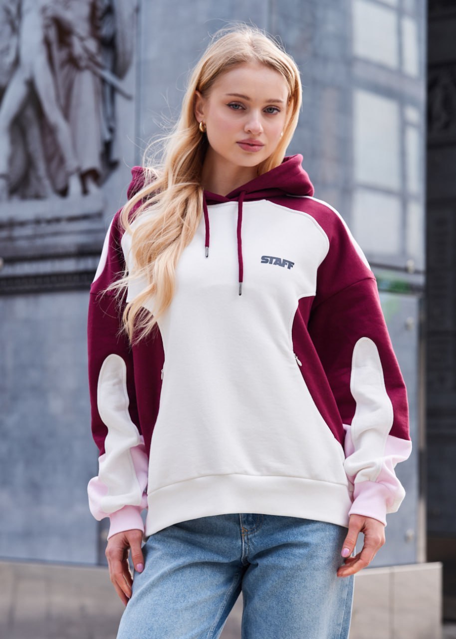 Bluza Staff logo milk & bordo oversize